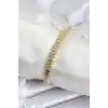 Pirinç VIP Seri Gold Renk Zirkon Taşlı Arpa Model Kadın Bileklik