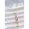 Pirinç Zincir Gold Renk Pembe Zirkon Taşlı Y Kolye