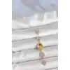 Pirinç Zincir Kehribar Sarı Gold Renk  Zirkon Taşlı Y Kolye