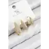 Pirinç Zirkon Taşlı 3lü Damla Model Gold Renk Kadın Küpe