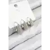 Pirinç Zirkon Taşlı 3lü Damla Model Gümüş Renk Kadın Küpe