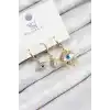 Pirinç Zirkon Taşlı 3lü Fatmanın Gözü Model Gold Renk Kadın Küpe