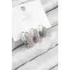 Pirinç Zirkon Taşlı 3lü Halka Model Gümüş Renk Kadın Küpe