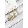 Pirinç Zirkon Taşlı 3lü İstiridye Ve Yıldız Model Gold Renk Kadın Küpe