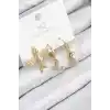 Pirinç Zirkon Taşlı 3lü Kuş Model Gold Renk Kadın Küpe