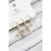 Pirinç Zirkon Taşlı 3lü Kuş Model Gold Renk Kadın Küpe
