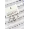 Pirinç Zirkon Taşlı Ay Ve Yıldız Model Gümüş Renk 3lü Çift Kadın Küpe Set