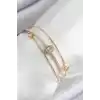 Pirinç Zirkon Taşlı Baget Model Gold Renk Kadın Bileklik