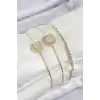 Pirinç Zirkon Taşlı Baget Model Gold Renk Vip 3lü Kadın Bileklik