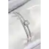Pirinç Zirkon Taşlı Baget Model Gümüş Renk Kadın Bileklik