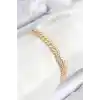 Pirinç Zirkon Taşlı Çift Sıra Model Gold Renk Asansörlü Kadın Bileklik