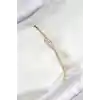 Pirinç Zirkon Taşlı Dikdörtgen Model Ezme Zincir Gold Renk Kadın Bileklik