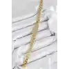 Pirinç Zirkon Taşlı Ezme Küba Zincir Model Gold Renk Kadın Bileklik