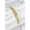 Pirinç Zirkon Taşlı Ezme Küba Zincir Model Gold Renk Kadın Bileklik