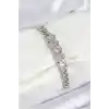 Pirinç Zirkon Taşlı Ezme Küba Zincir Model Gümüş Renk Kadın Bileklik