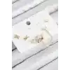Pirinç Zirkon Taşlı Fiyonk Model Gold Renk 925 Ayar Gümüş Çivi Kadın Küpe Set