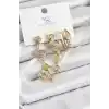 Pirinç Zİrkon Taşlı Geometrik Model Gold Renk 3lü Kadın Küpe