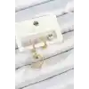 Pirinç Zirkon Taşlı Göz Ve Baykuş Model Gold Renk 3lü Çift Kadın Küpe Set