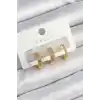 Pirinç Zirkon Taşlı Halka Model Gold Renk 3lü Çift Kadın Küpe Set