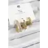 Pirinç Zİrkon Taşlı Halka Model Gold Renk 3lü Kadın Küpe