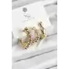 Pirinç Zİrkon Taşlı Halka Model Gold Renk 3lü Kadın Küpe