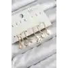 Pirinç Zirkon Taşlı Hello Kity Ve Yonca Model Gold Renk 6lı Küpe Set