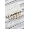Pirinç Zirkon Taşlı İstiridye Balina Ve Yıldız Gold Renk 6lı Küpe Set