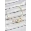 Pirinç Zirkon Taşlı İstiridye Ve Deniz Yıldızı Model Gold Renk Charm Bileklik
