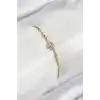 Pirinç Zirkon Taşlı Kalp Model Ezme Zincir Gold Renk Kadın Bileklik