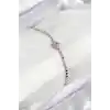 Pirinç Zirkon Taşlı Kalp Model Ezme Zincir Gümüş Renk Kadın Bileklik