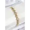 Pirinç Zirkon Taşlı Kalp Model Gold Renk Kadın Bileklik