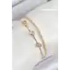 Pirinç Zirkon Taşlı Kalp Model Gold Renk Kadın Bileklik