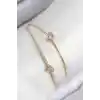 Pirinç Zirkon Taşlı Kalp Model Gold Renk Kadın Bileklik