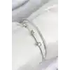 Pirinç Zirkon Taşlı Kalp Model Gümüş Renk Kadın Bileklik
