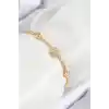 Pirinç Zirkon Taşlı Kar Tanesi Model Gold Renk Asansörlü Kadın Bileklik
