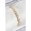 Pirinç Zirkon Taşlı Kare Model Gold Renk Asansörlü Kadın Bileklik