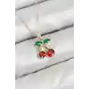 Pirinç Zirkon Taşlı Kiraz Model Gold Renk Kadın Kolye