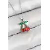 Pirinç Zirkon Taşlı Kiraz Model Gümüş Renk Kadın Kolye