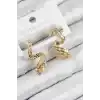 Pirinç Zirkon Taşlı Kıvrımlı Model Gold Renk Kadın Küpe