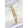 Pirinç Zirkon Taşlı Küba Zincir Model Gold Renk Kadın Bileklik