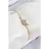 Pirinç Zirkon Taşlı Kuğu Model Gold Renk Kadın Bileklik