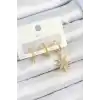 Pirinç Zirkon Taşlı Kutup Yıldızı Model Gold Renk 3lü Çift Kadın Küpe Set