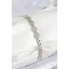 Pirinç Zirkon Taşlı Oval Model Gümüş Renk Kadın Bileklik