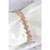 Pirinç Zirkon Taşlı Pembe Kalp Baget Model Gold Renk VIP Seri Kadın Bileklik