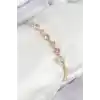 Pirinç Zirkon Taşlı Pembe Kalp Model Gold Renk Kadın Bileklik