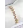 Pirinç Zirkon Taşlı Pembe Yonca Baget Model Gold Renk VIP Seri Kadın Bileklik