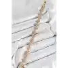 Pirinç Zirkon Taşlı Pembe Yonca Baget Model Gold Renk VIP Seri Kadın Bileklik