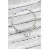 Pirinç Zirkon Taşlı Pusula Model Gümüş Renk Charm Bileklik