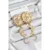 Pirinç Zirkon Taşlı Sallantılı Güneş Model Gold Renk Kadın Küpe