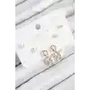 Pirinç Zirkon Taşlı Sallantılı Kare Model Gold Renk 925 Ayar Gümüş Çivi Kadın Küpe Set